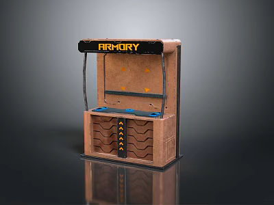 Armory Game Booth With Brown Exterior Wavy Details And Blue Control Panels 3d model