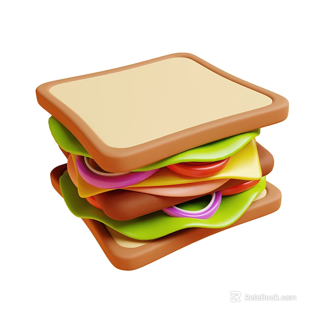 Layered Delicious Sandwich With Fresh Lettuce Tomato Onion Cheese And Soft Bread Slices 3d model 