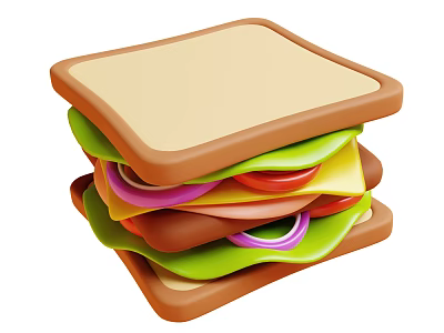 Layered Delicious Sandwich With Fresh Lettuce Tomato Onion Cheese And Soft Bread Slices 3d model