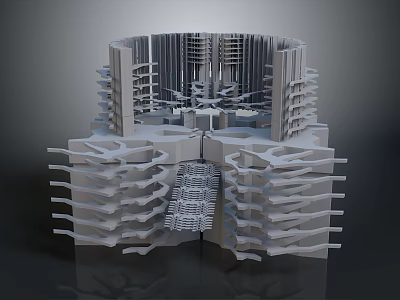 Modern Architectural Design With Complex Layered Geometric Structure And Symmetrical Towers 3d model