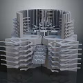 Modern Architectural Design With Complex Layered Geometric Structure And Symmetrical Towers 3d model
