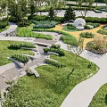 Beautiful Park Landscape With Lush Green Grass Walking Paths Trees And Circular Rest Area