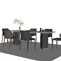 Modern Dining Table Set With Brown Leather Chairs Vase Flowers And Beige Rug
