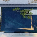 Light Background Garden Feature Wall With Golden Mountain Line Design And Pool Side Small Tree 3d model