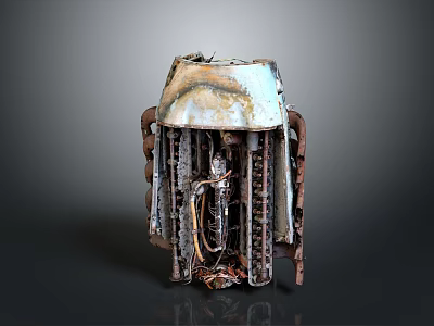 Rusty Broken Old Household Appliance With Exposed Internal Wires And Metal Parts 3d model