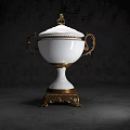 Elegant White Decorative Ornament Set with Gold Accents Lidded Handles and Base
