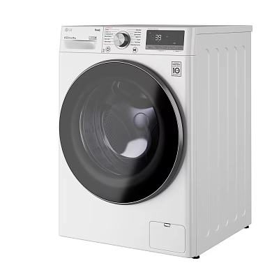 Modern White Front Load Washing Machine With Round Transparent Door And Digital Control Panel 3d model
