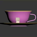 Pink Teacup with Gold Rim on Matching Saucer and Sugar Cubes