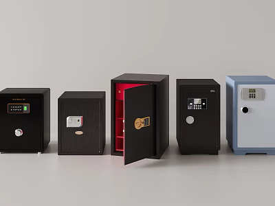 Various Colored Security Safes With Electronic Locks And Open Red Interior 3d model Various Colored Security Safes With Electronic Locks And Open Red Interior 3d model