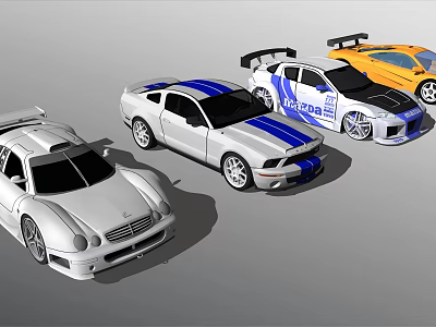 Sporty Racing Cars With Rear Spoilers Blue Stripes And Orange Accents 3d model