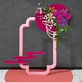 Chinese Style Floral Installation With Pink Geometric Frame Decorative Fan And Pearl Accents