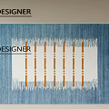 Designer Square Carpet With Blue White Base And Orange Vertical Stripes Fringed Edges