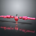 Red Mechanical Structure With Elongated Parts And Central Apple Shape