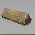 Traditional Building With Thatched Roof Long Wooden Structure And Glass Windows