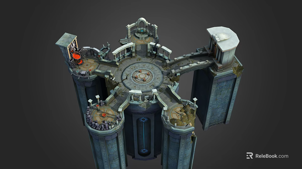 Cartoon Castle Scene With Circular Central Structure And Multiple Stone Towers 3d model 