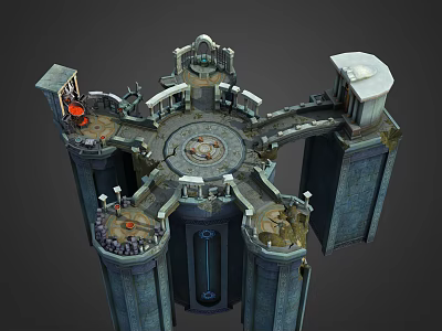 Cartoon Castle Scene With Circular Central Structure And Multiple Stone Towers 3d model
