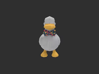 Cute Stuffed Duck Doll With White Body Yellow Feet And Colorful Bowtie 3d model