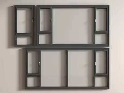 Modern Black Framed Floor-to-Ceiling Windows With Sliding Panels And Clear Glass 3d model