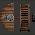 Wooden Waterwheel 3D Model Structure With Detailed Platforms And Miniature Decorations