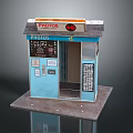 Blue Photo Booth Structure With Photos Sign Red Logo Door And Base