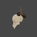 Detailed Mythical Skull With Large Curved Horns On Dark Background