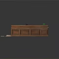 Circular Wooden Reception Desk With Green Desk Lamp Documents And Wooden Chair On Wooden Floor
