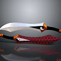 Two Unique Designed Knives With Silver Blades And Orange Black Red Honeycomb Pattern Handles