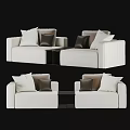 Modern White Sectional Sofa Set With Brown And White Accent Pillows 3d model