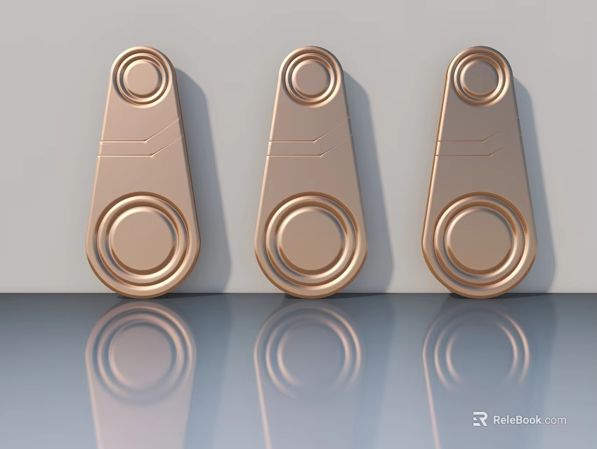 Copper Hinged Door Handles With Modern Sleek Design Against Light Gray Wall And Reflective Floor 3d model 
