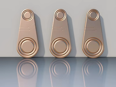 Copper Hinged Door Handles With Modern Sleek Design Against Light Gray Wall And Reflective Floor 3d model