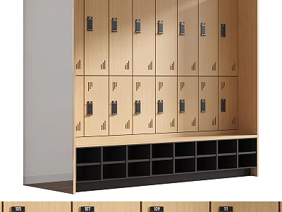 Modern Wooden Storage Lockers With Multiple Lockable Doors And Bottom Storage Compartments 3d model