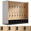 Modern Wooden Storage Lockers With Multiple Lockable Doors And Bottom Storage Compartments 3d model