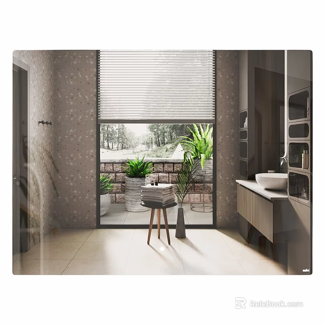 Modern Bathroom Interior With Large Mirror Vanity And Natural Light Through Window 3d model 
