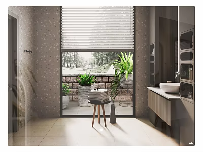 Modern Bathroom Interior With Large Mirror Vanity And Natural Light Through Window 3d model
