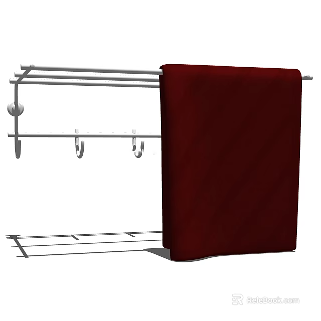Red Towel Hanging On Metal Towel Rack With Multiple Layers And Hooks 3d model 
