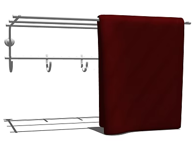 Red Towel Hanging On Metal Towel Rack With Multiple Layers And Hooks 3d model