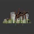 Small Water Scene With Wooden Bridge Lily Pads And Aquatic Plants