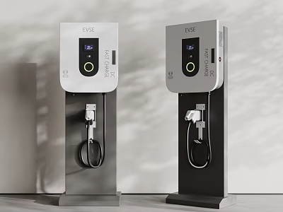 EVS Industrial Electric Vehicle Charging Stations With Digital Display And Charging Cables 3d model