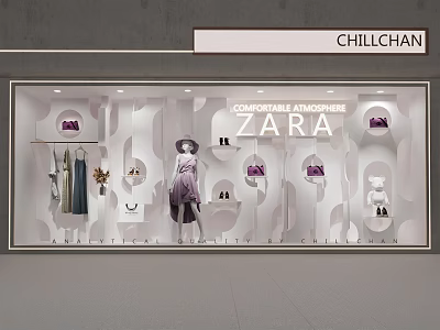 ZARA Shop Window Display With Comfortable Attire Mannequin Clothing And Accessories 3d model