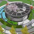 Modern Garden Landscape With Circular Structure Cherry Blossom Tree And Water Features 3d model