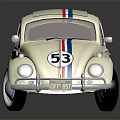 White Volkswagen Beetle With Red And Blue Stripes And Number 53 License Plate