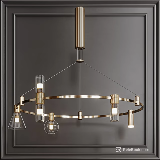 Modern Contemporary Chandelier With Brass Circular Frame And Glass Hanging Lights 3d model 
