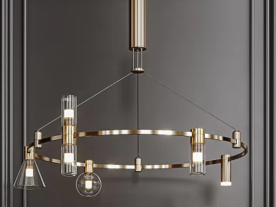 Modern Contemporary Chandelier With Brass Circular Frame And Glass Hanging Lights 3d model
