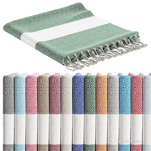 Geometric Pattern Towels In Assorted Colors With Fringe For Everyday Household Use 3d model 