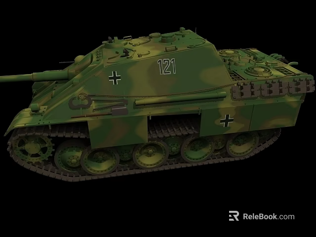 Vintage German Tank With Camouflage Paint Number 121 And Cross Insignia 3d model 