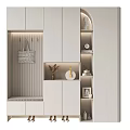 Modern Entryway Shoe Cabinet With Storage Hooks Shelves And Decorative Clock Plant Photo Frame