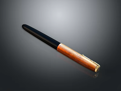 Classic Fountain Pen with Black and Wooden Body and Metal Nib for Daily Writing Use 3d model