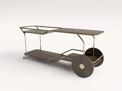Elegant Modern Sideboard Cabinet With Metal Frame Wooden Top And Wheels 3d model