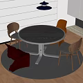 Gray Round Table With Brown Yellow Red Chairs Set On Gray Rug And Blue Pendant
