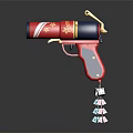 Decorative Toy Gun With Red Blue And Gold Accents Hanging Dice And Card Charms